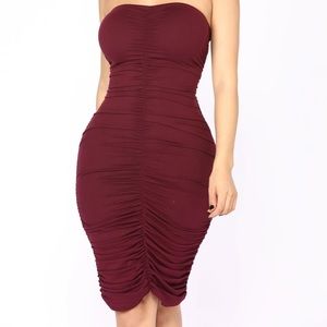 Fashion Nova-Li Ruched Dress - Eggplant